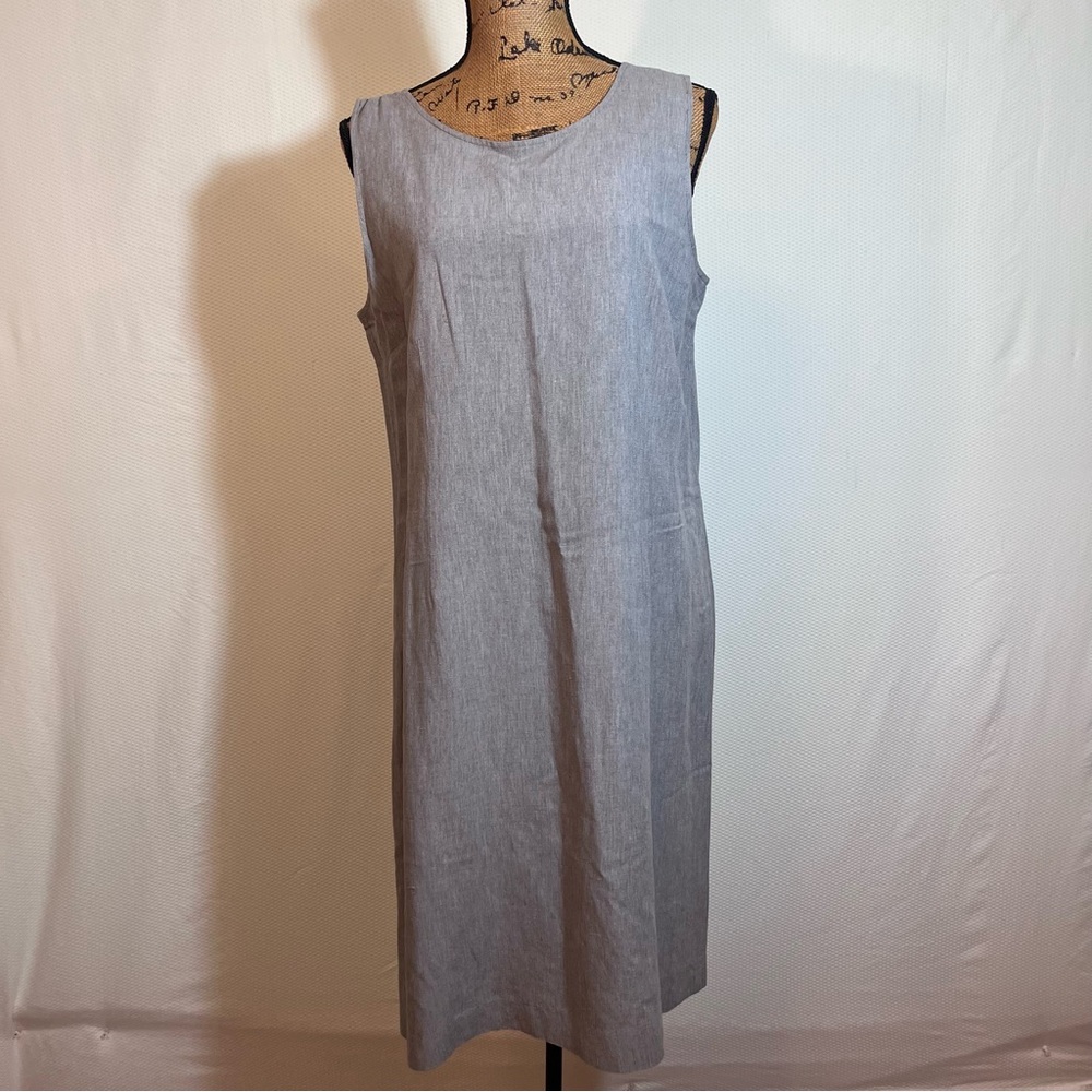 Minimalist Grey Sleeveless Shift Dress Round Neck Midi Knee Length Workwear S 16